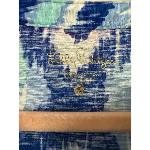 LILLY PULITZER Karissa Cotton Knit Tunic Blue Swish Fringe Trim Preppy - Small - Picture 4 of 7